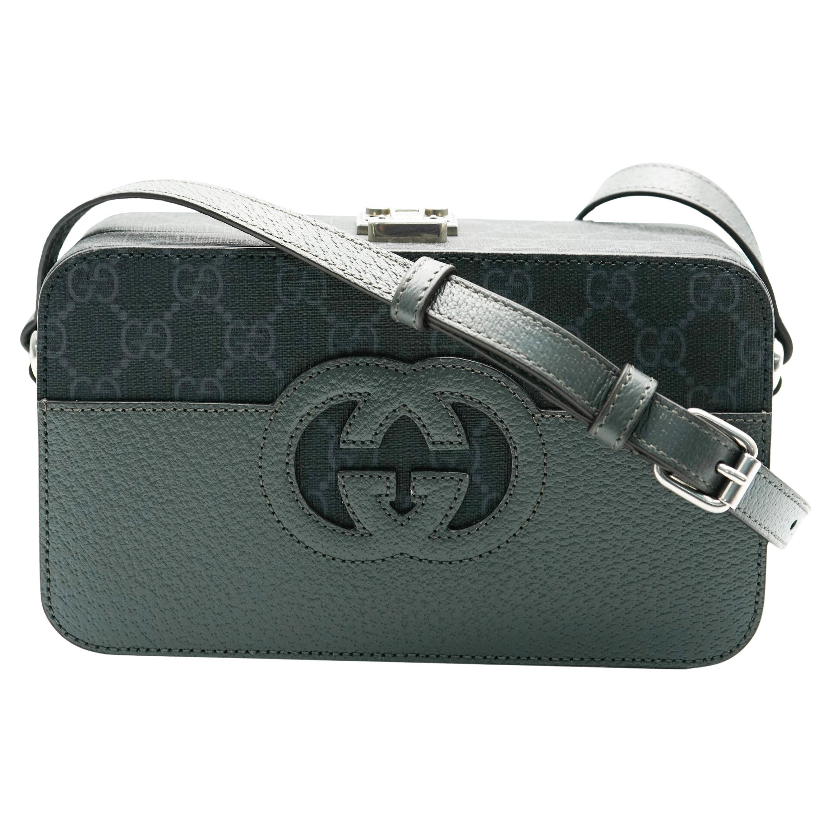 Gucci Grey Calfskin GG Supreme Interlocking G Messenger For Sale