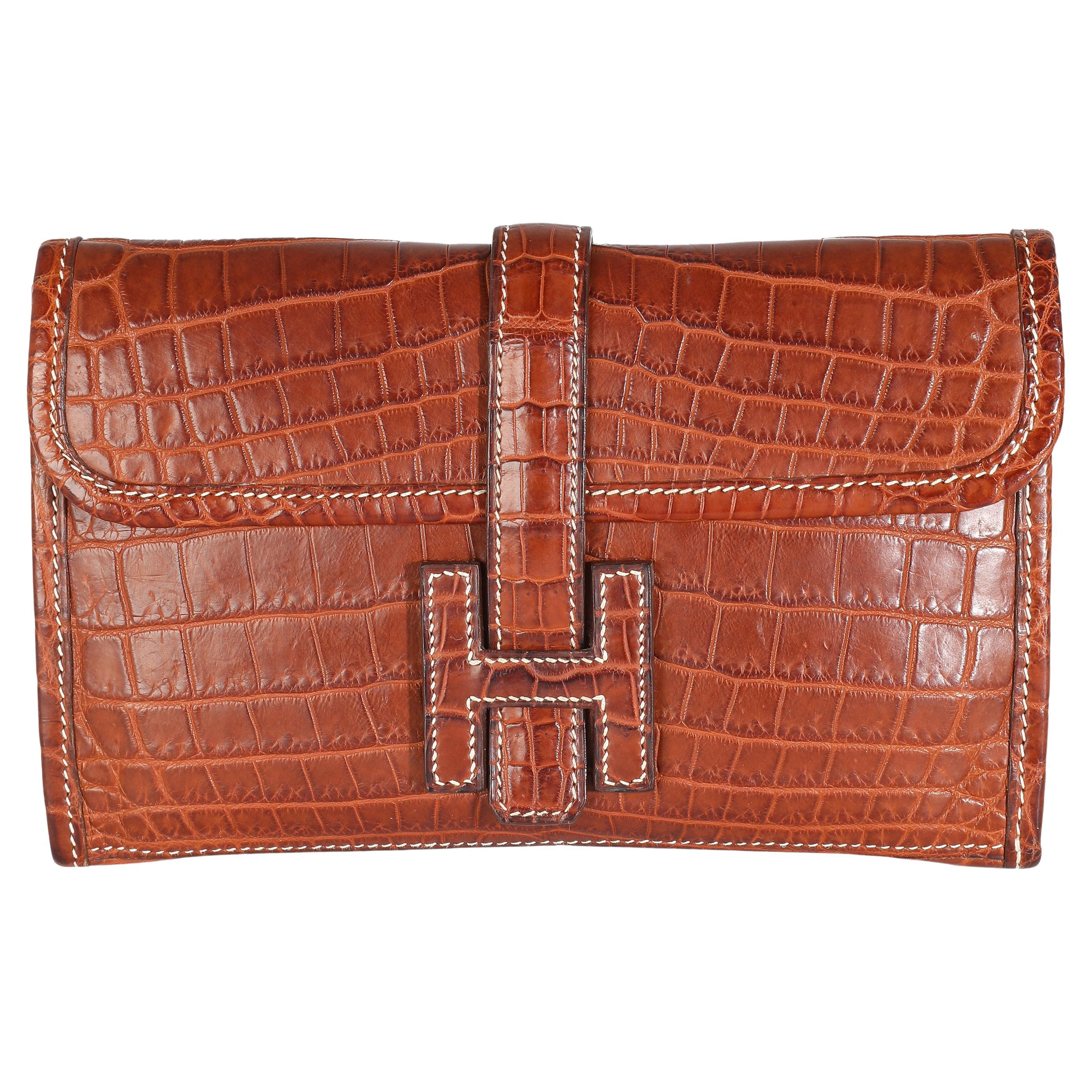 Hermès Fauve Crocodile Niloticus Lisse Mini Jige Clutch