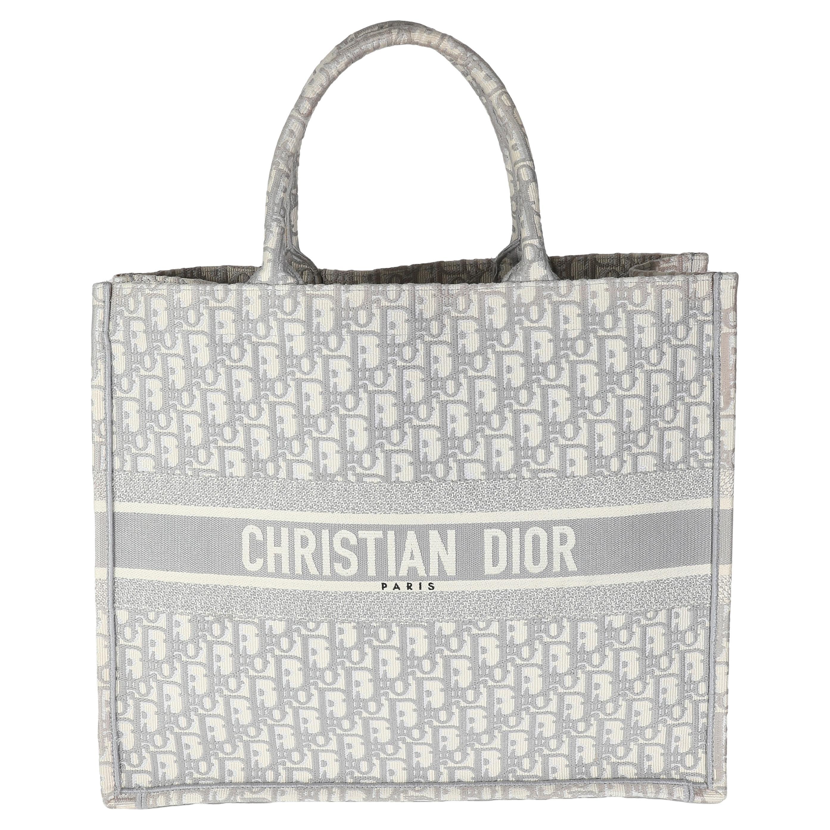 Christian Dior Ecru Gray Oblique Jacquard Large Book Tote For Sale