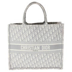 Christian Dior Ecru Gray Oblique Jacquard Large Book Tote
