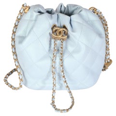 Chanel Hellblaue schillernde gesteppte Kaviar My Perfect CC Handtasche mit Kordelzug
