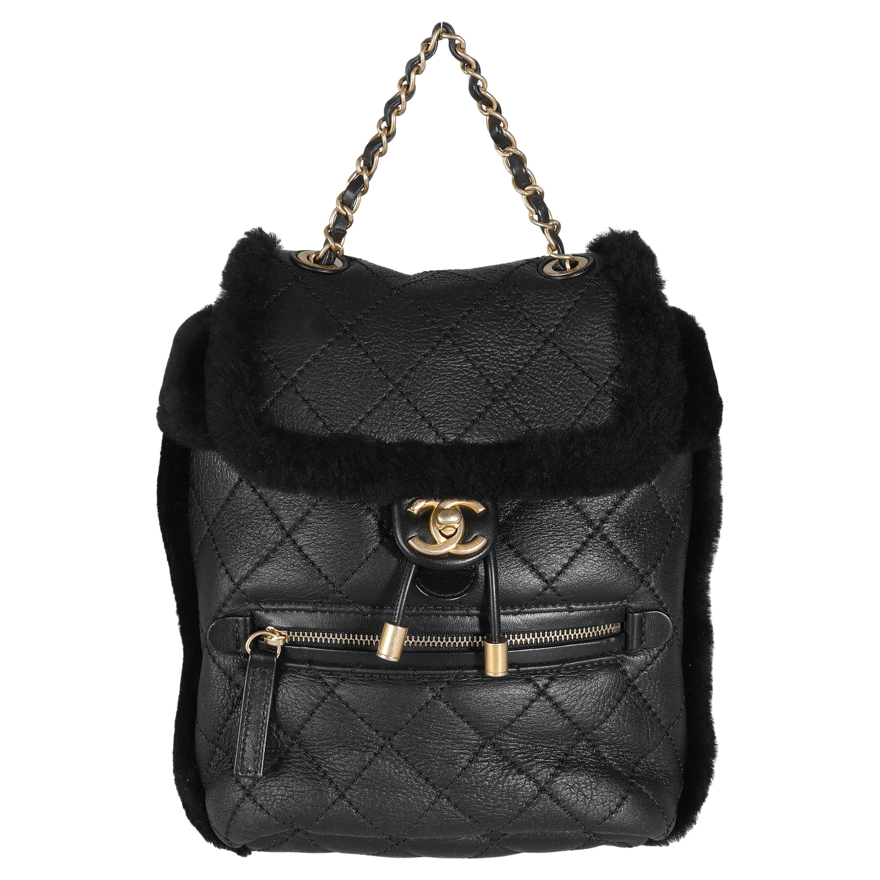 Chanel Black Quilted Shearling Paris Hamburg Small Backpack