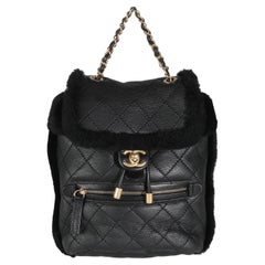 Chanel Black Quilted Shearling Paris Hamburg Small Backpack