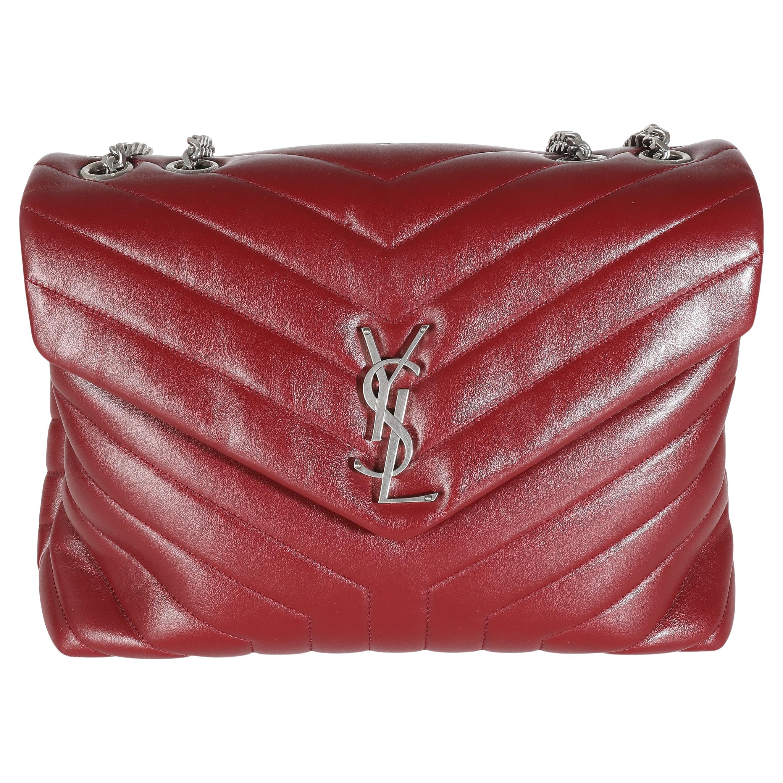 Saint Laurent Burgundy Calfskin Medium Loulou Chain Bag For Sale