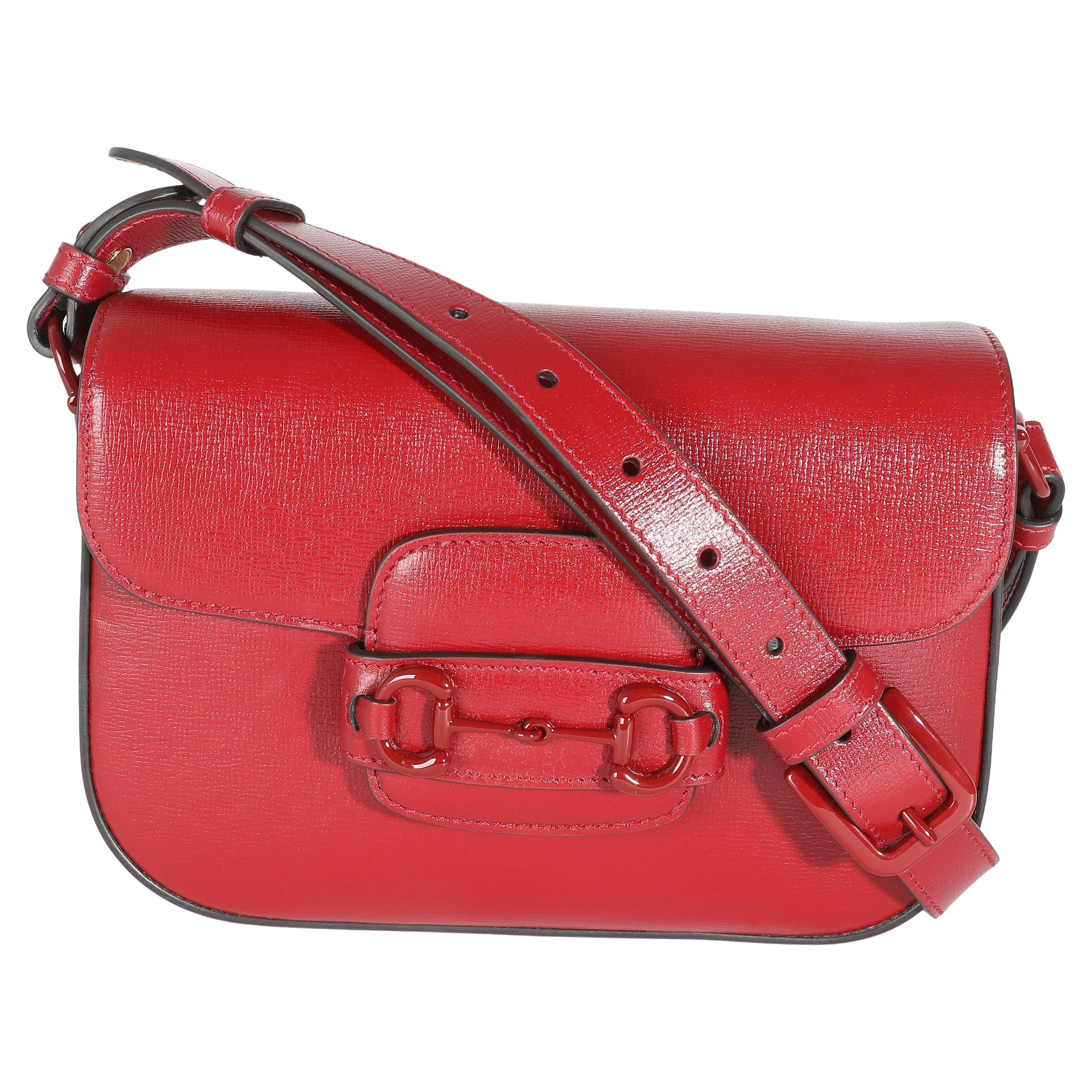 Gucci New Cherry Red Calfskin Mini Horsebit 1955 Bag