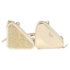 Prada Gold Satin Crystal Embellished Mini Triangular Pouch