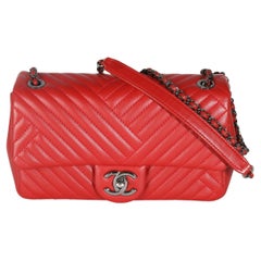 Chanel Red Chevron Lambskin Small CC Crossing Single Flap Bag