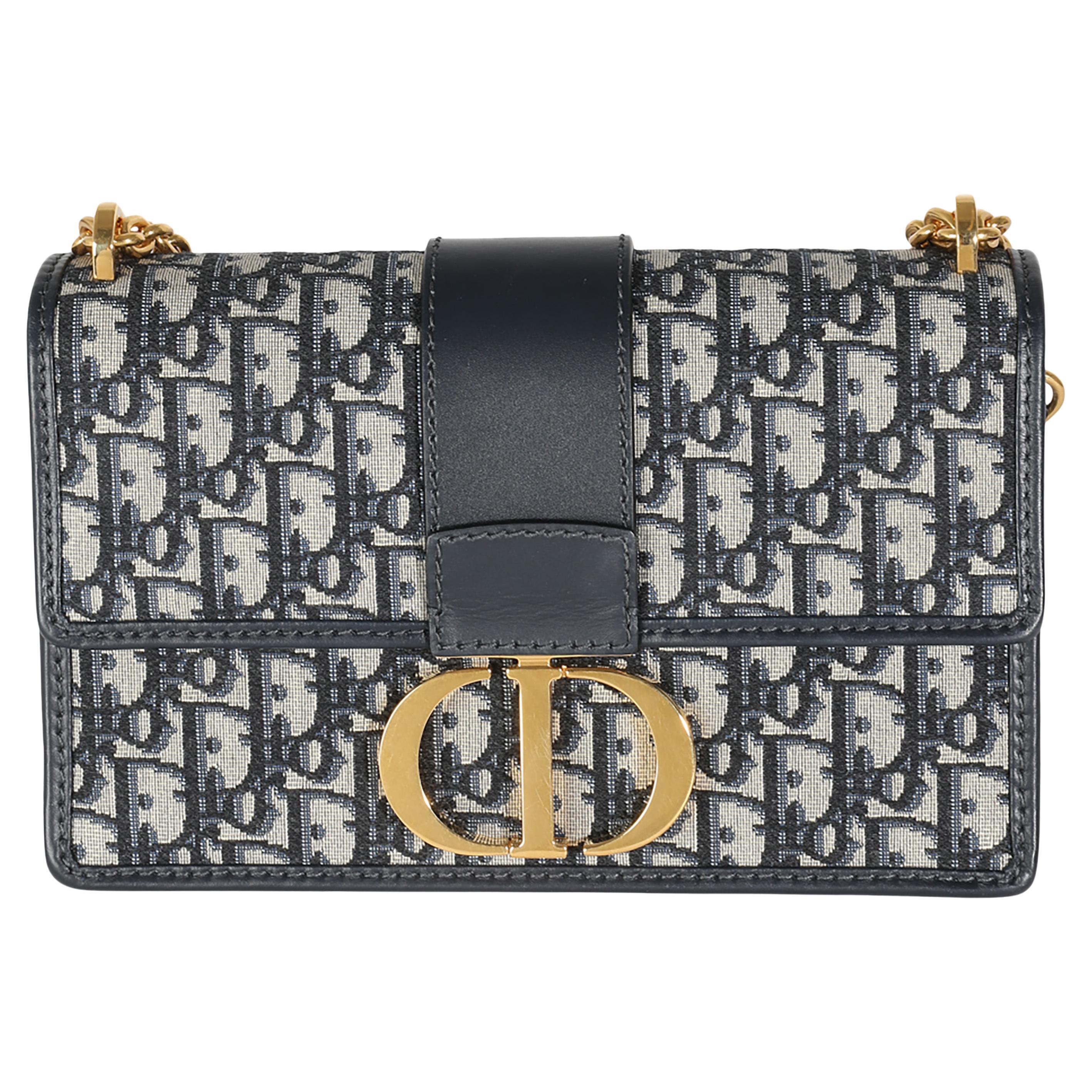 Christian Dior Navy Oblique Jacquard 30 Montaigne Chain Bag For Sale