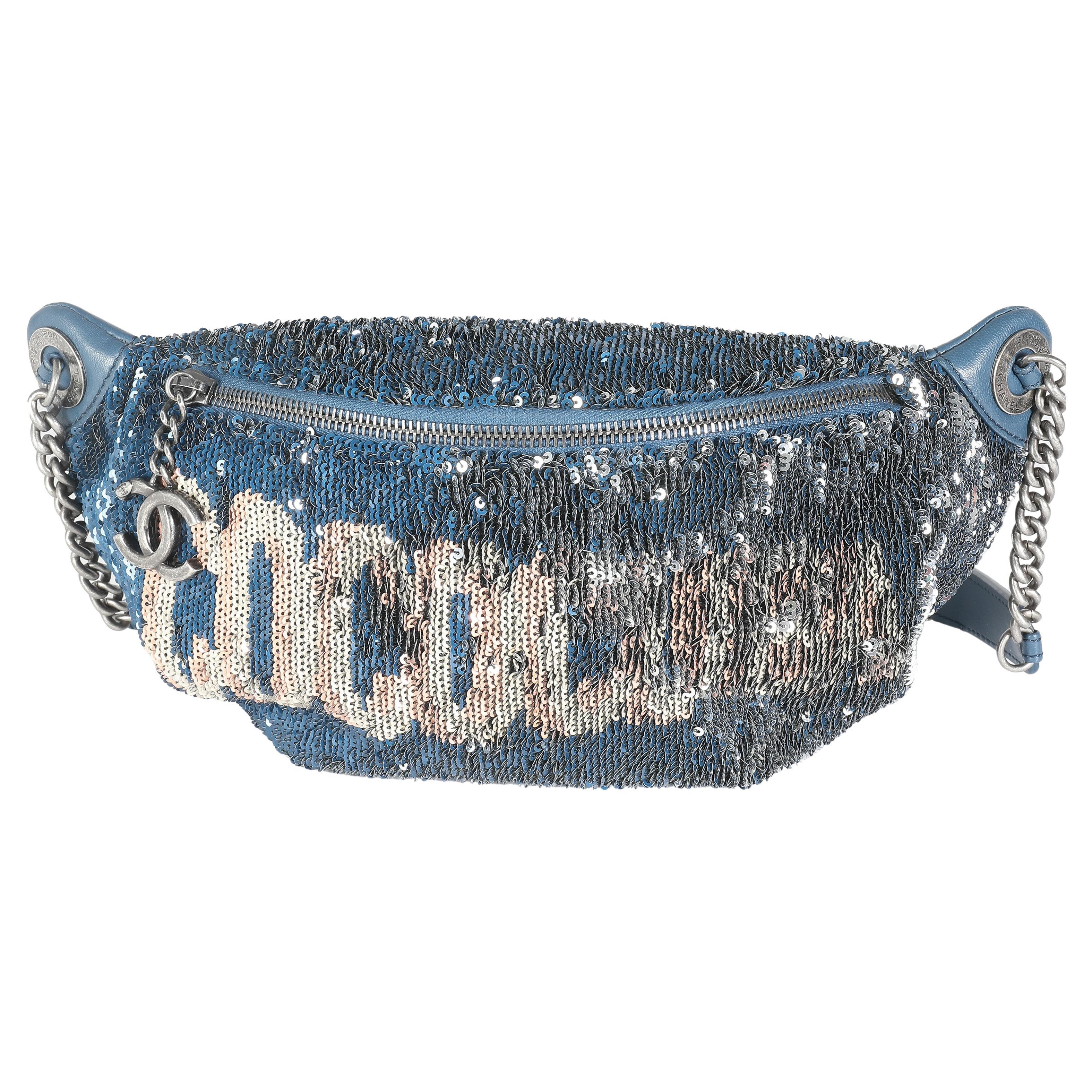 Chanel Blue Pink Sequin Coco Cuba Waist Belt Bag For Sale