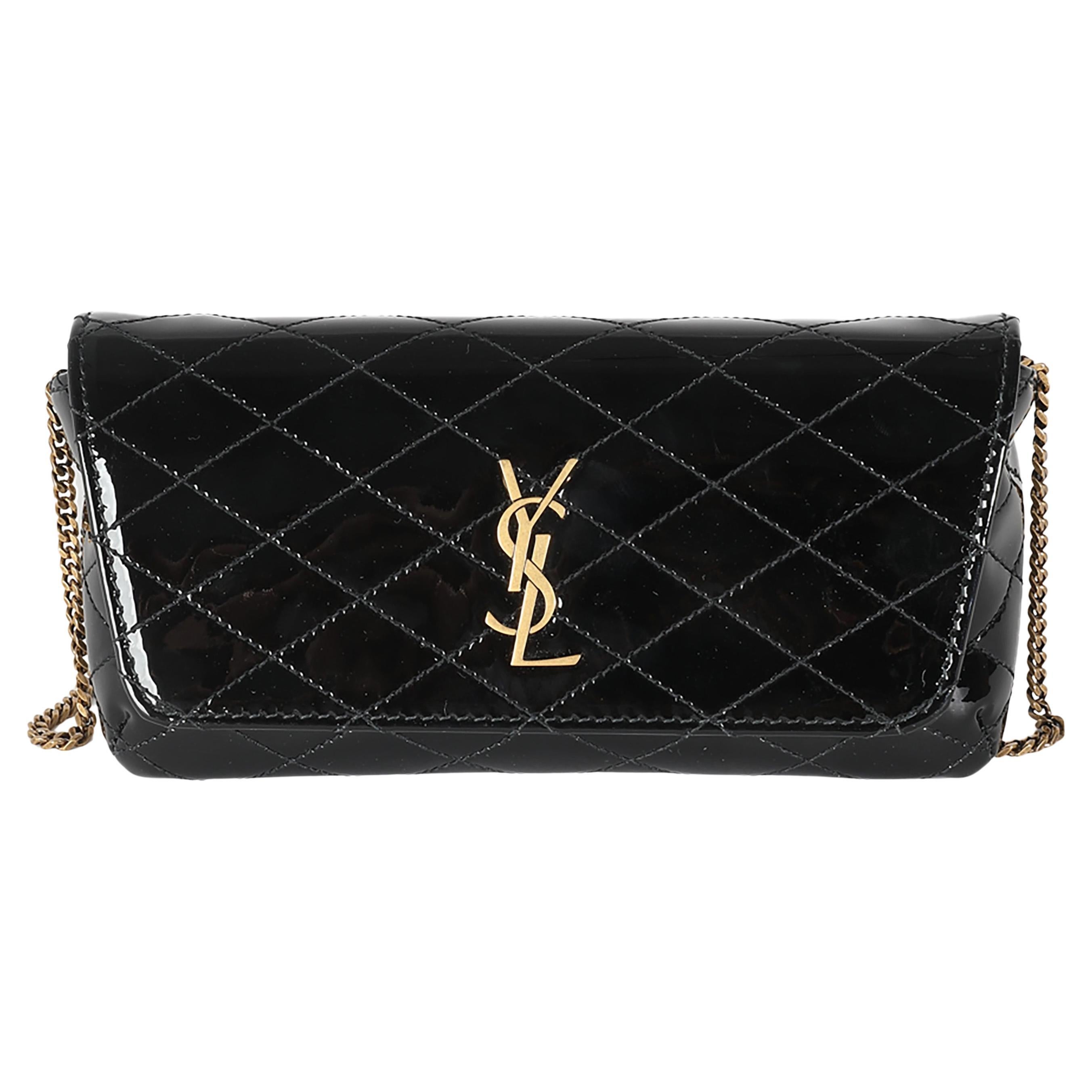 Saint Laurent Black Patent Gaby Chain Phone Holder For Sale