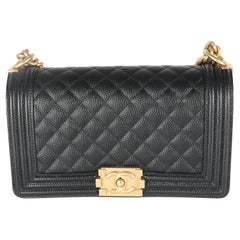 Bolso Chanel Negro Caviar Acolchado Mediano Boy