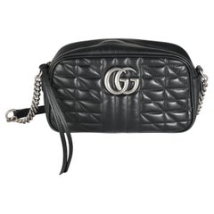 Gucci Black Matelasse Calfskin Aria Small GG Marmont Shoulder Bag