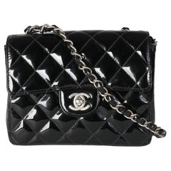 Chanel Vintage Black Quilted Patent Mini Square Flap Bag