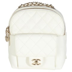 Chanel White Quilted Caviar Small CC Day Backpack Handbag