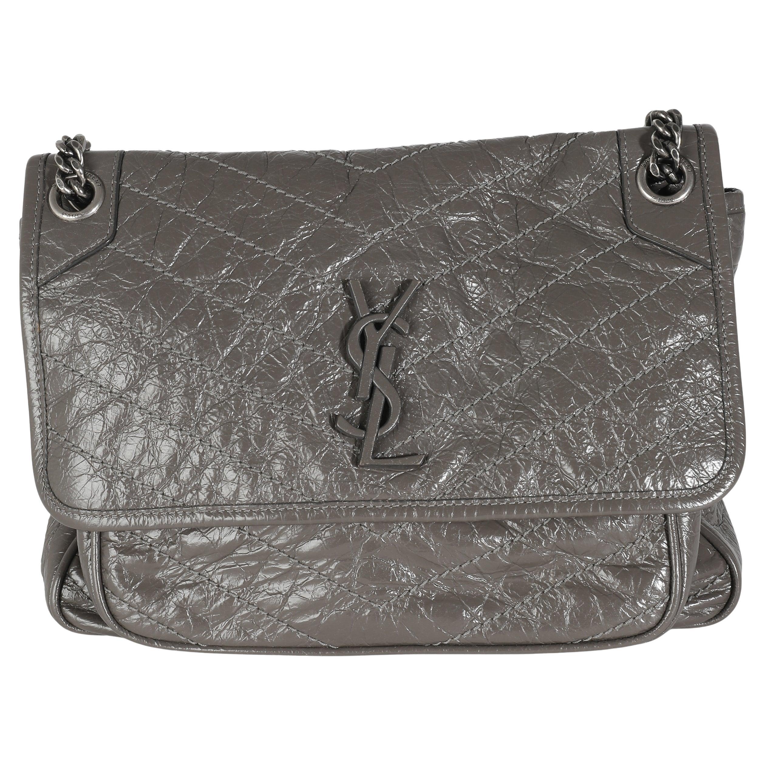 Saint Laurent Storm Crinkled Calfskin Matelasse Medium Niki Chain Satchel
