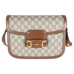 Gucci Beige Ebony GG Supreme Canvas 1955 Horsebit Shoulder Bag