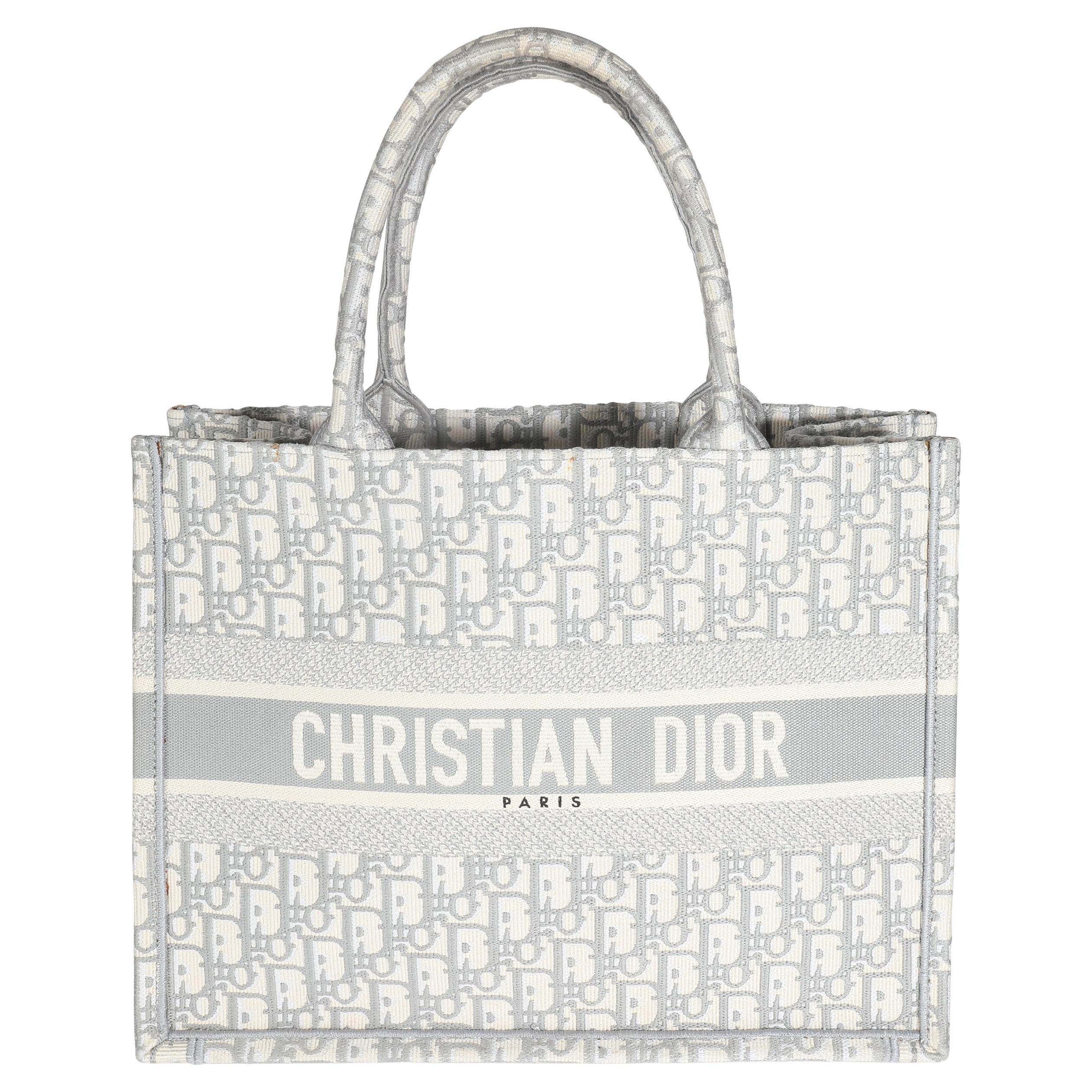Christian Dior Grey Ecru Oblique Canvas Medium Book Tote For Sale