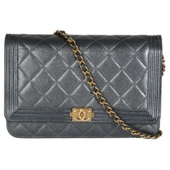 Chanel Gunmetal Quilted Lambskin Boy Wallet On Chain