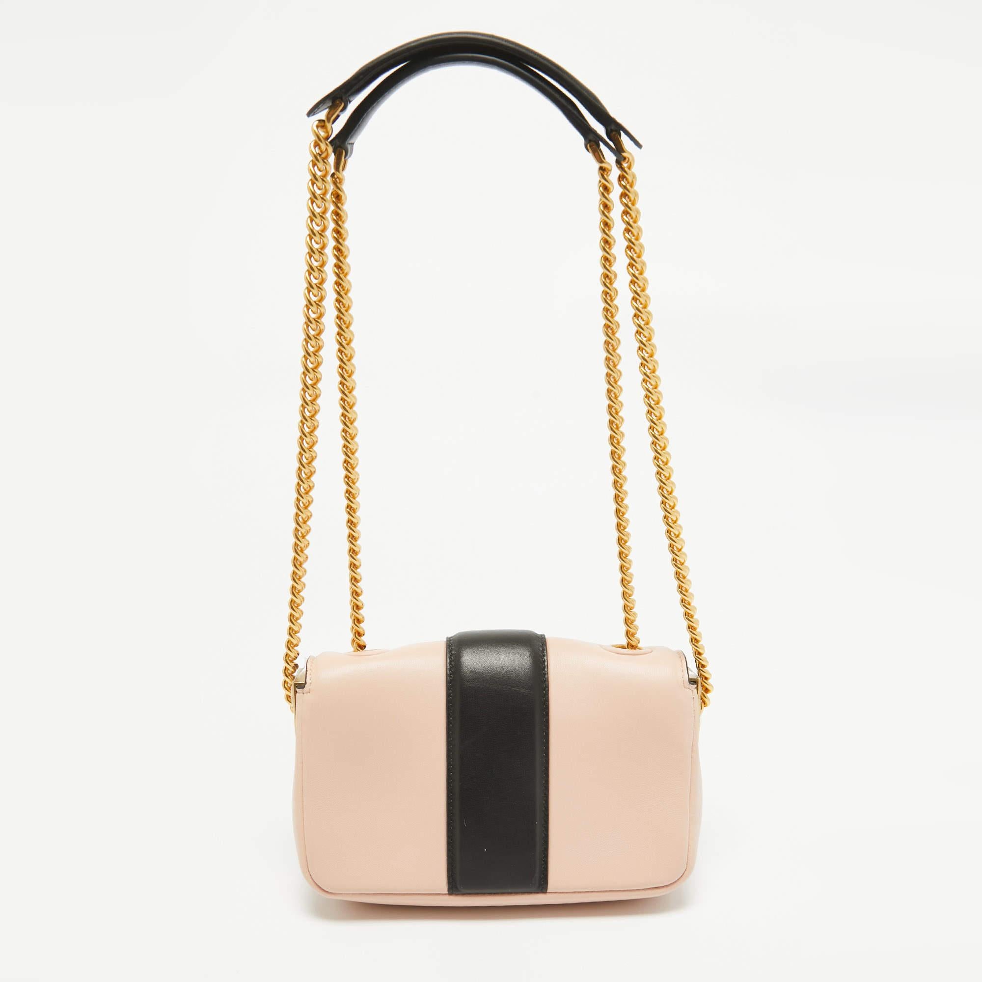 Fendi Pink/Black Leather Mini Baguette Chain Bag In New Condition In Dubai, Al Qouz 2