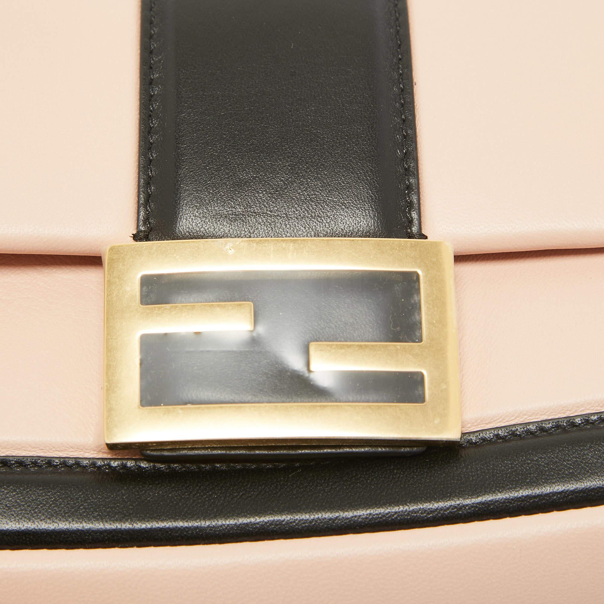 Women's Fendi Pink/Black Leather Mini Baguette Chain Bag