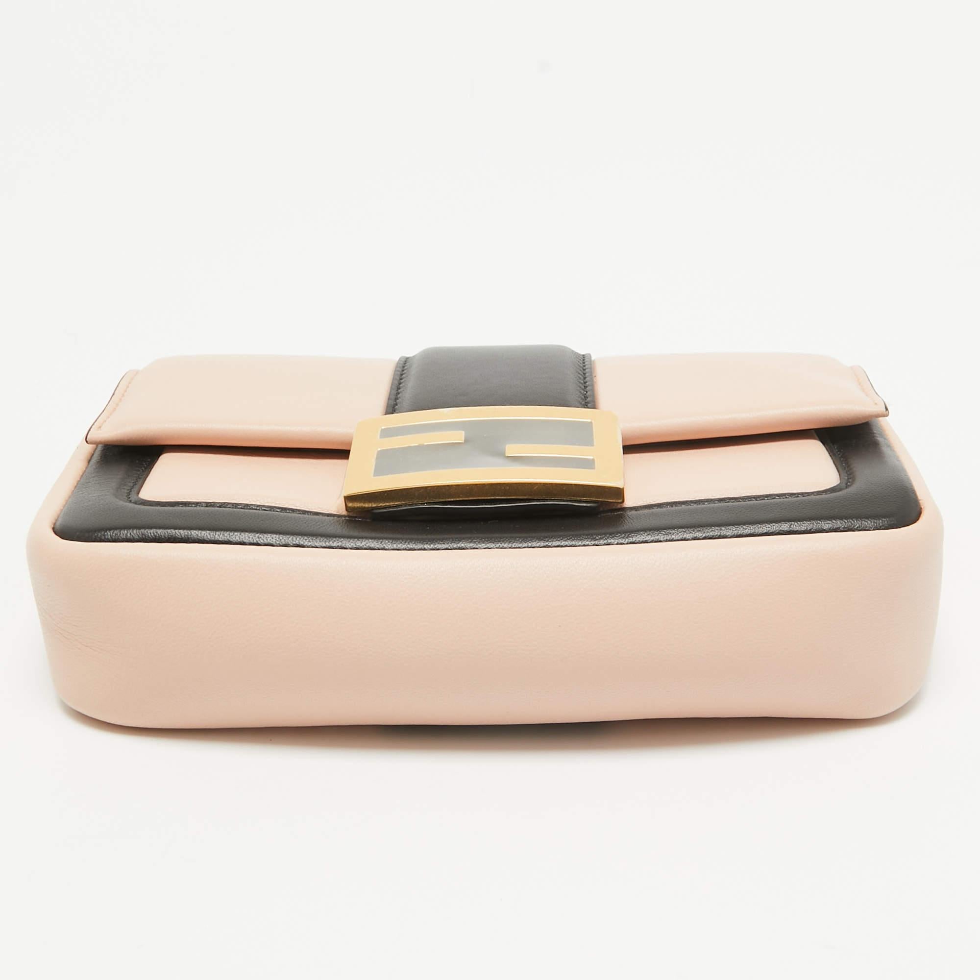 Fendi Pink/Black Leather Mini Baguette Chain Bag 2