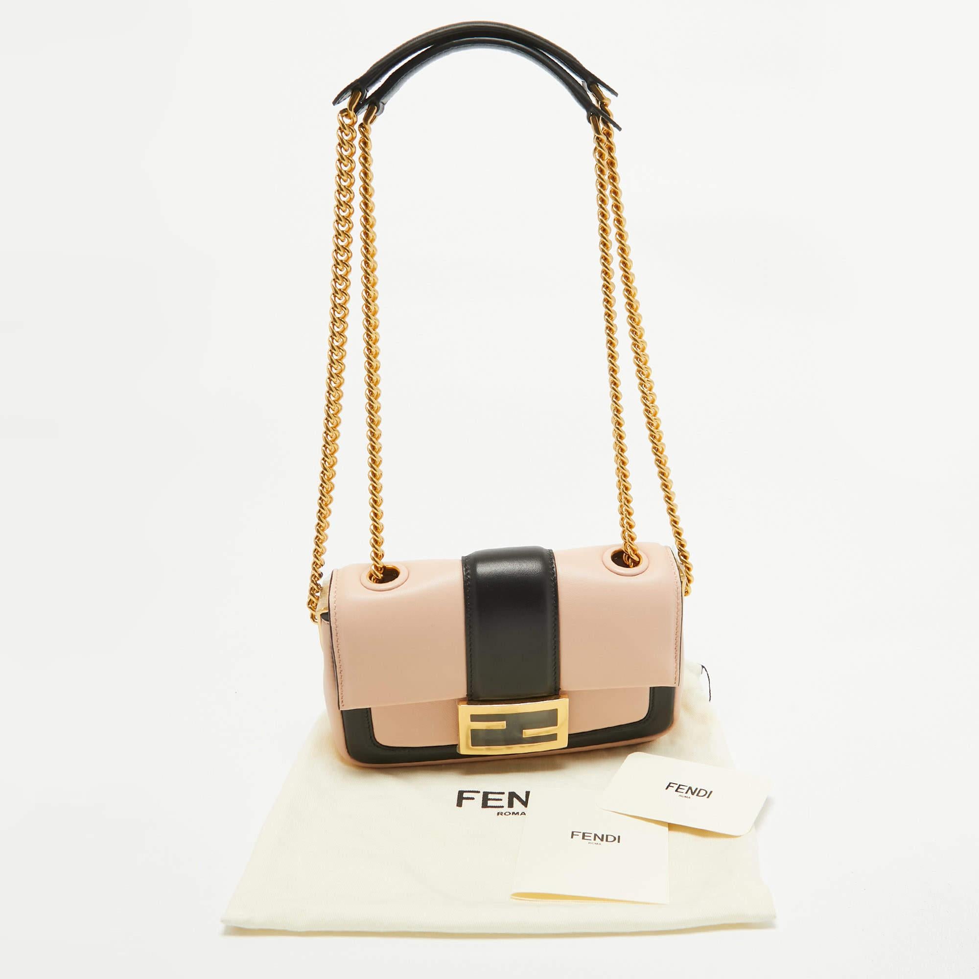 Fendi Pink/Black Leather Mini Baguette Chain Bag 4