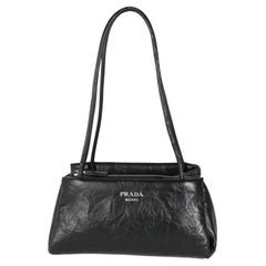 Prada Black Antique Leather Small East West Shoulder Bag