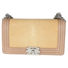 Chanel Beige Galuchat Stingray Lambskin Medium Boy Bag