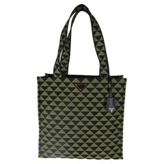 Prada Black Green Jacquard Triangolo Symbole Shopping Tote