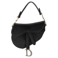 Christian Dior Black Velvet Crystal Mini Saddle Bag