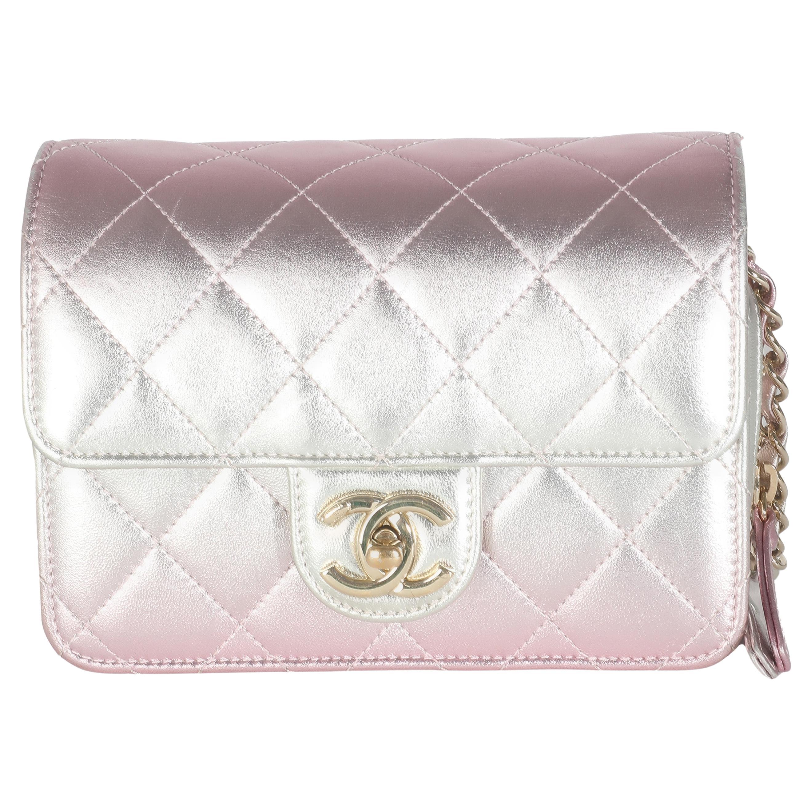 Chanel Gold Pink Ombre Metallic Lambskin Like A Wallet Flap Bag For Sale