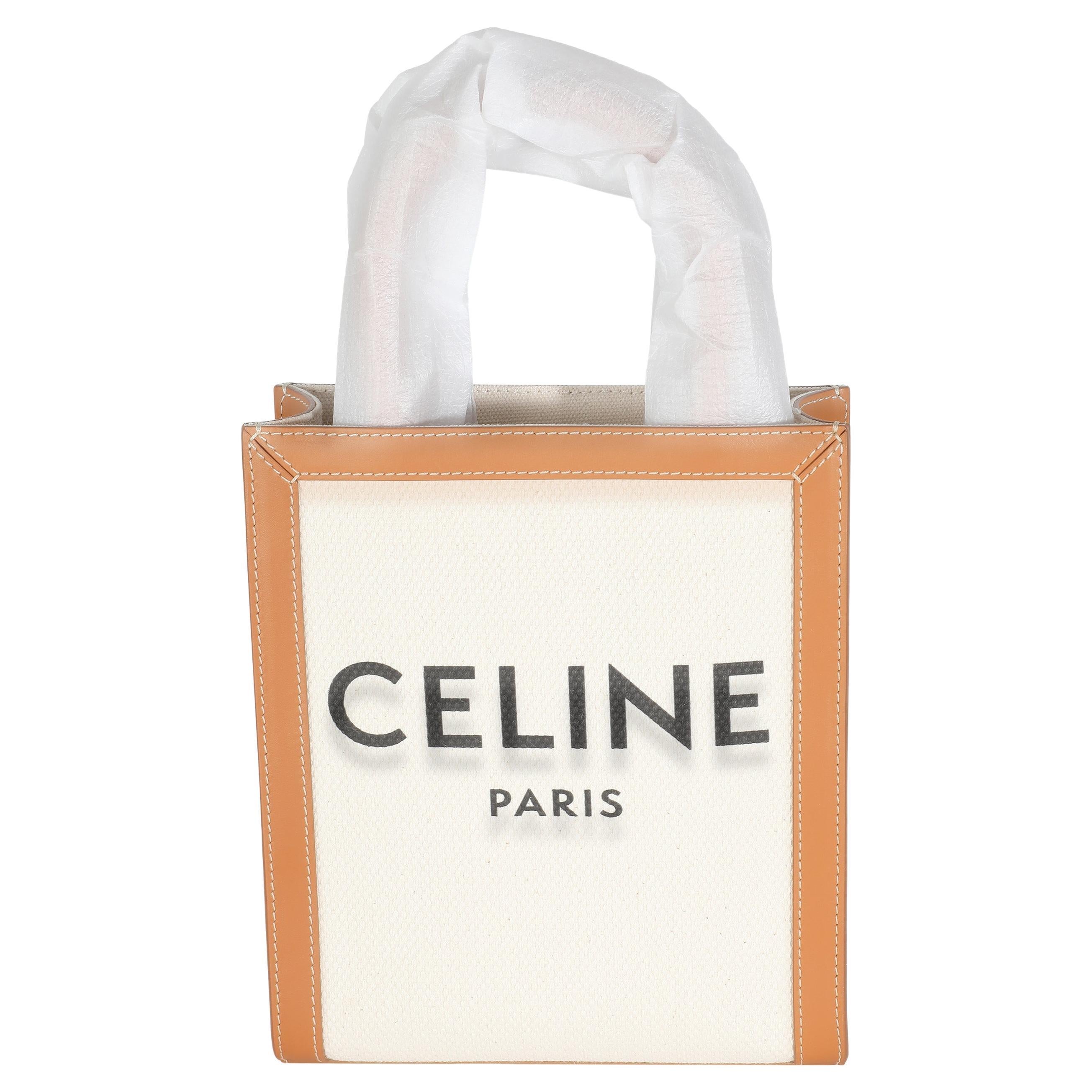 Celine Natural Tan Canvas Calfskin Mini Vertical Cabas For Sale