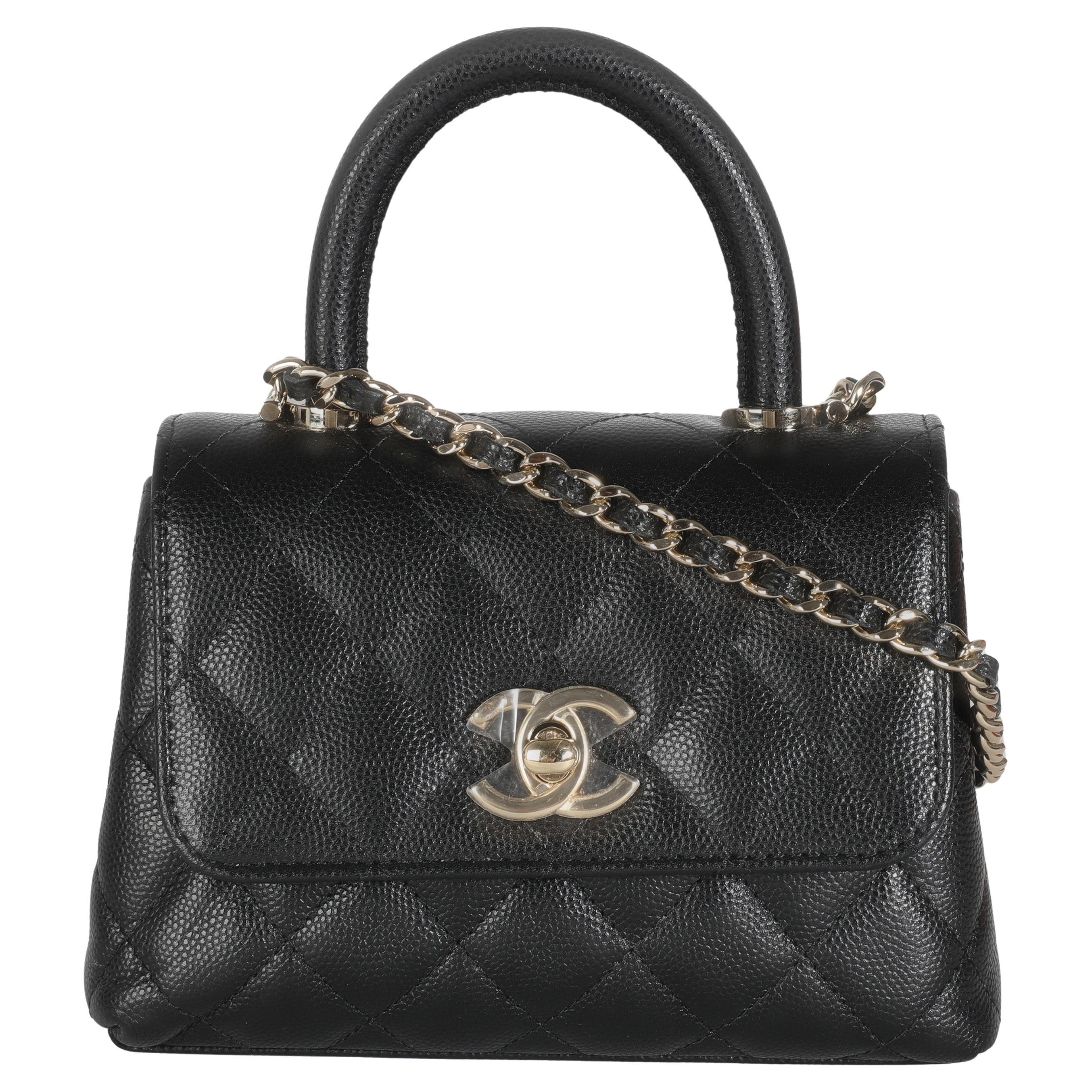 Chanel 24K Black Quilted Caviar Extra Mini Coco Top Handle Handbag For Sale