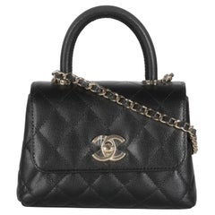 Chanel 24K Black Quilted Caviar Extra Mini Coco Top Handle Handbag