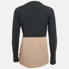 Brunello Cucinelli Grey/Beige Monili Detail Cotton Long Sleeve T-Shirt XL