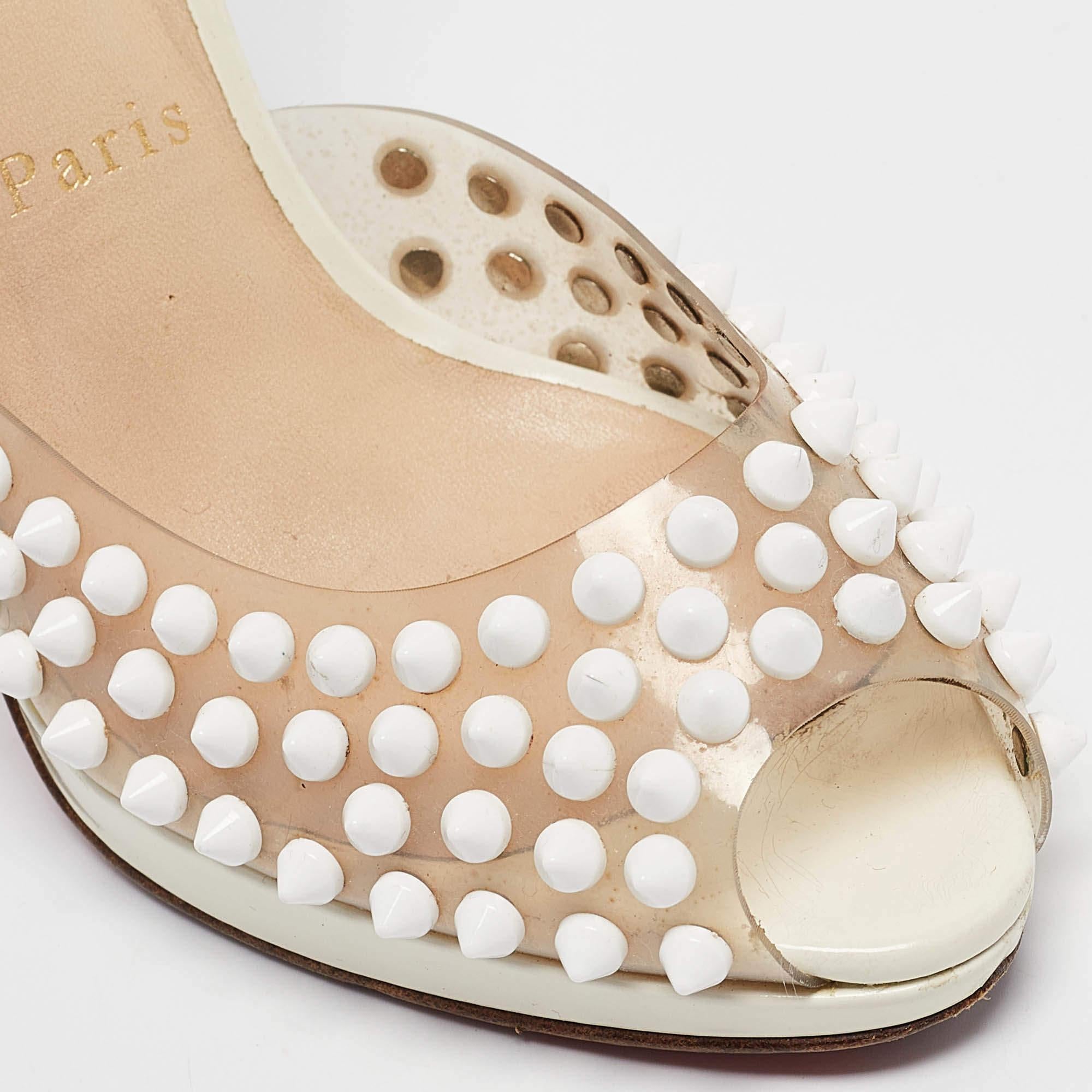 Christian Louboutin escarpins St Jeanette vernis transparent/crème et PVC taille 36 en vente 2