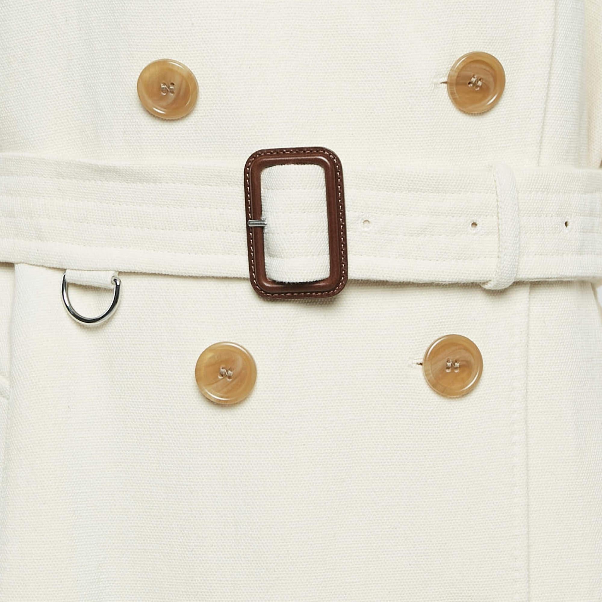 Blanc Burberry London Manteau long à double boutonnage en toile de coton blanc cassé L en vente