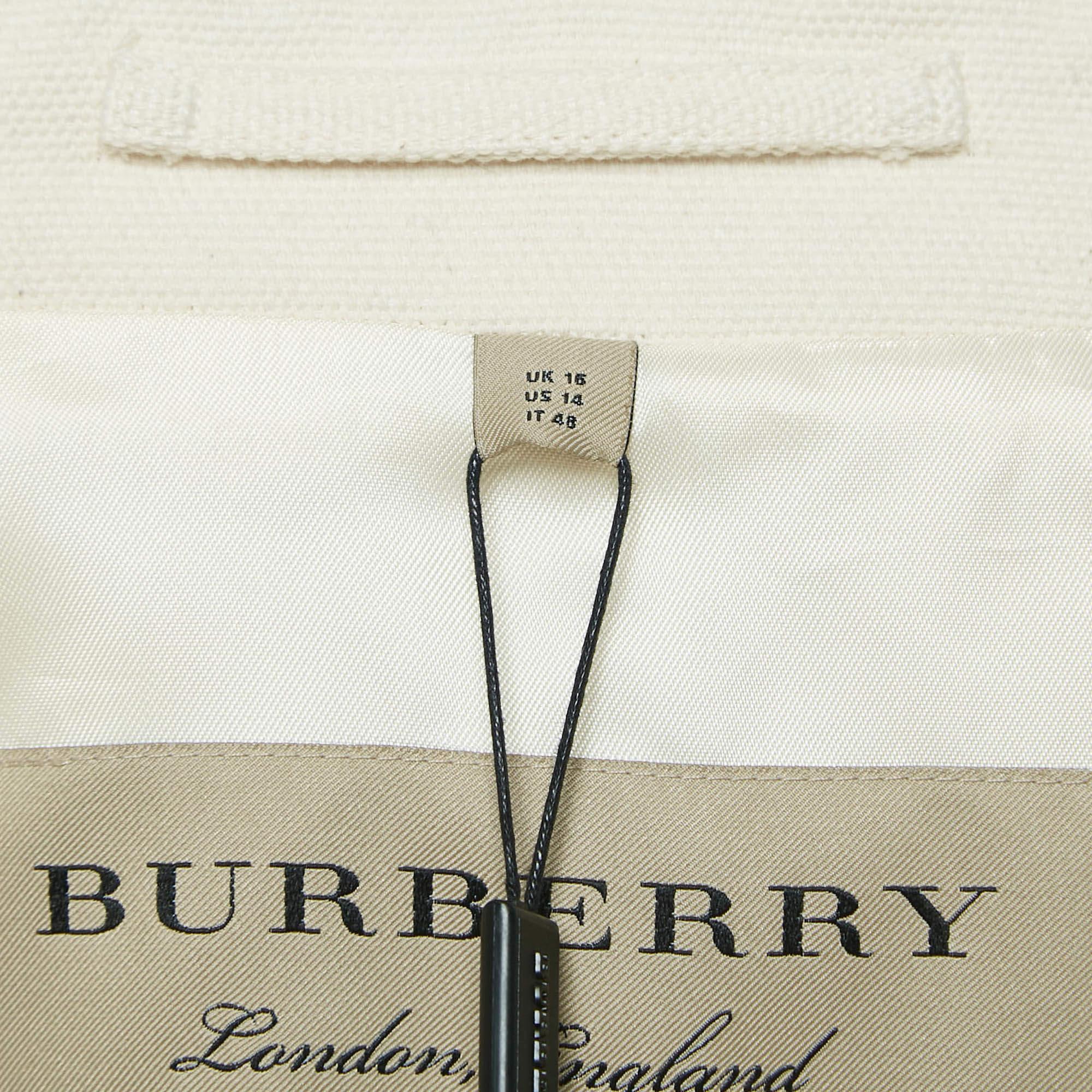 Burberry London Manteau long à double boutonnage en toile de coton blanc cassé L Pour femmes en vente