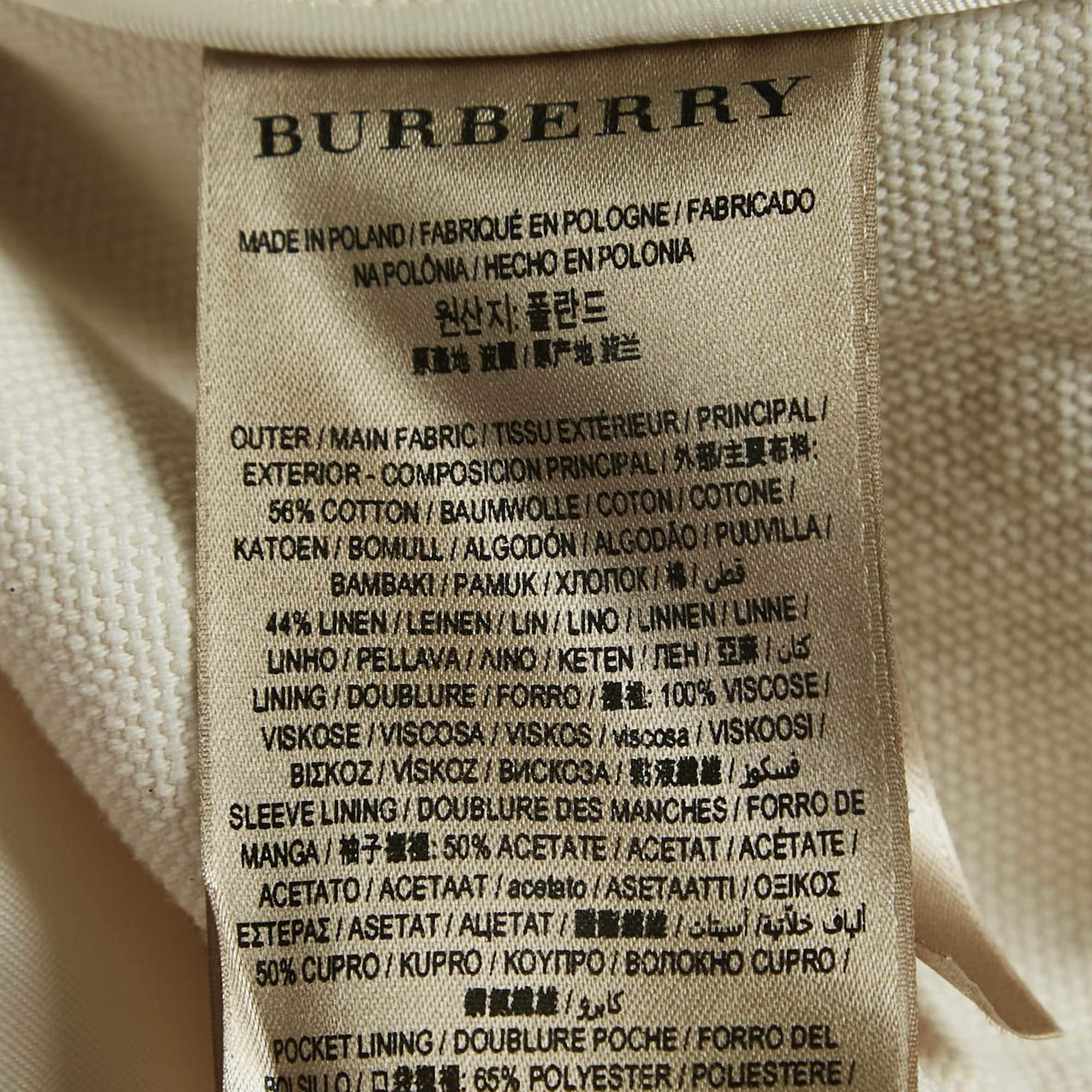 Burberry London Manteau long à double boutonnage en toile de coton blanc cassé L en vente 1