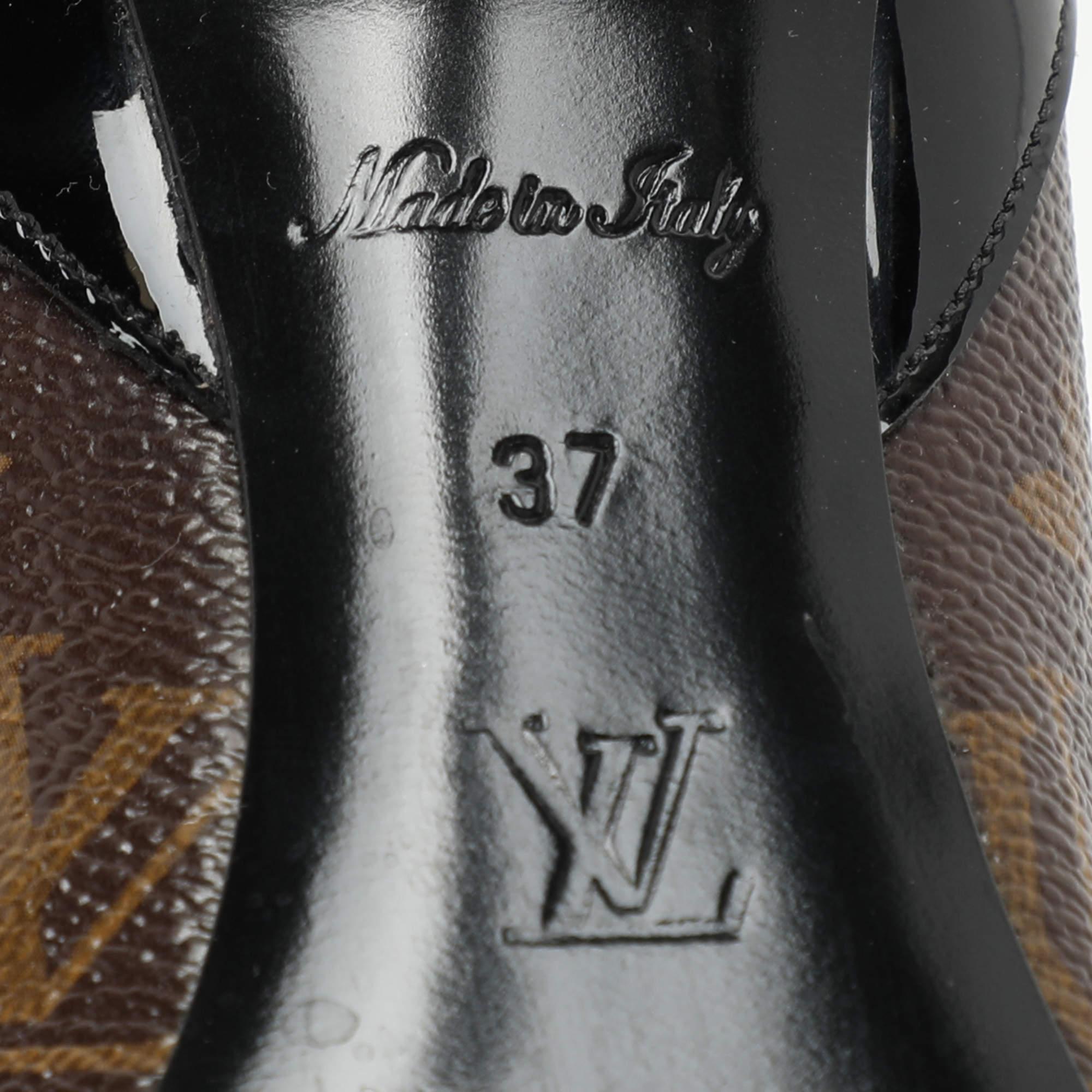 Louis Vuitton Brown Monogram Canvas Patent Leather Chérie Pumps Size 37 For Sale 3