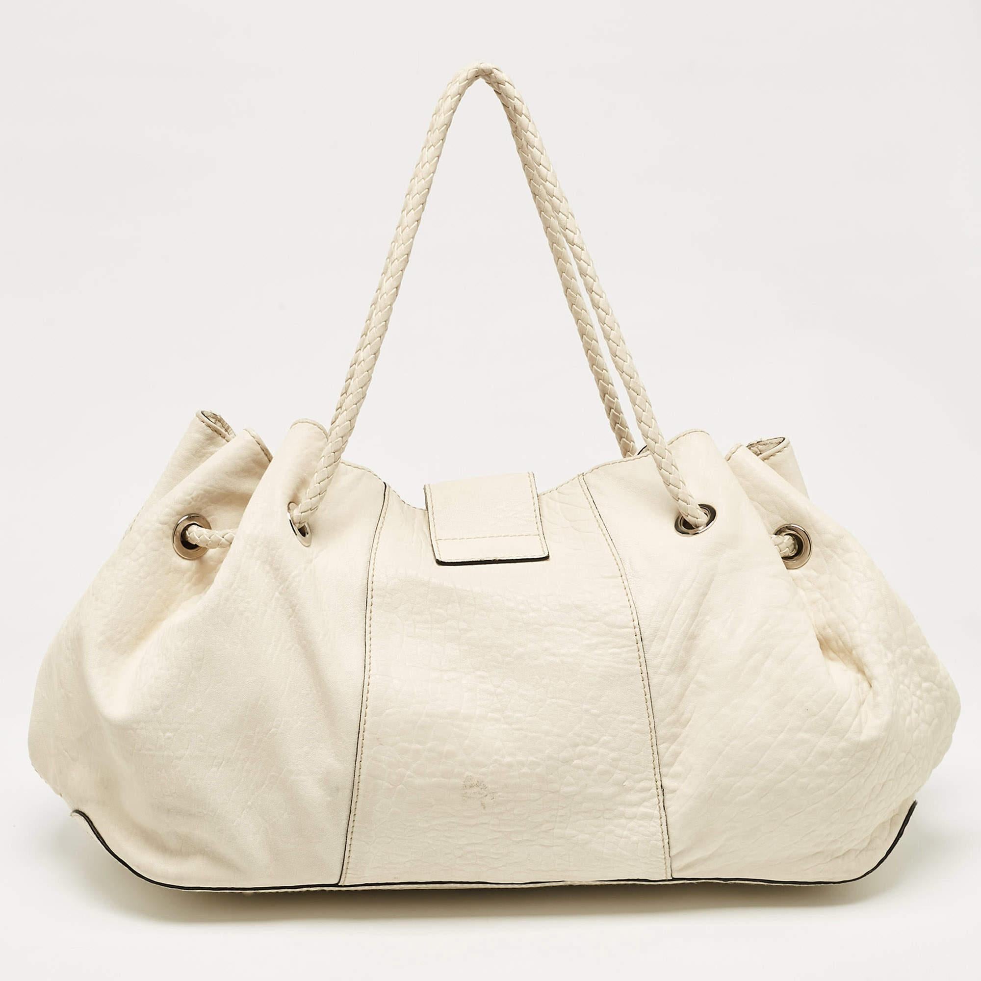 Women's Dolce & Gabbana Off White Leather D Ring Flap Shoulder Bag