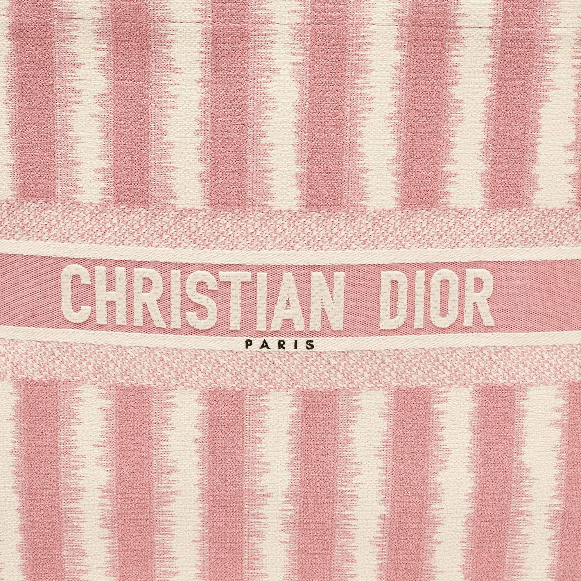 Women's Dior Pink/White Canvas Large Stripe Book Tote For Sale