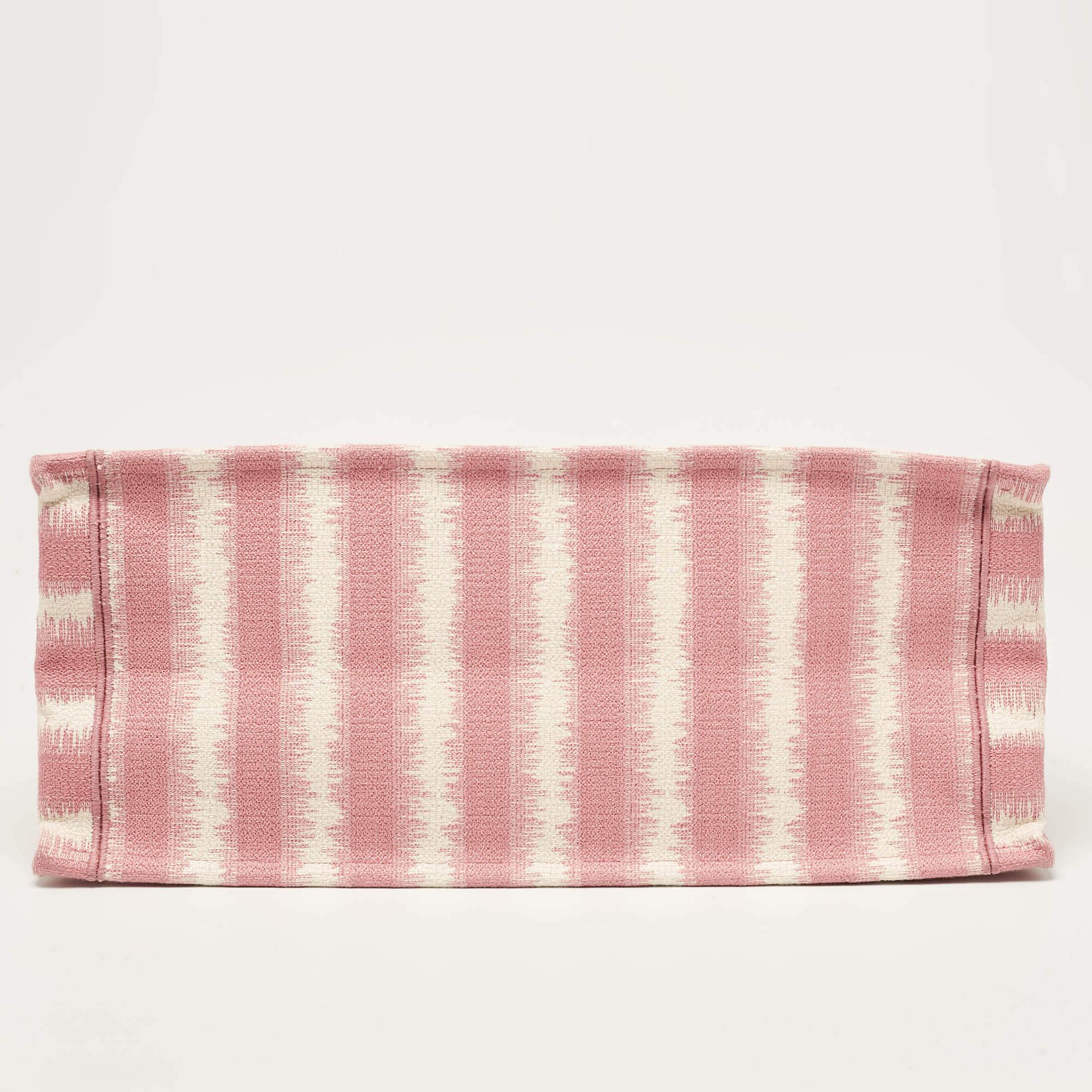 Dior Pink/White Canvas Large Stripe Book Tote For Sale 1