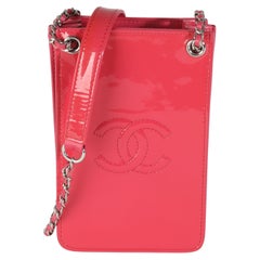 Chanel Pink Patent CC Phone Holder With Chain