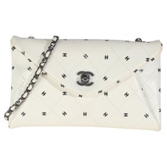 Chanel White Lambskin CC Logo Envelope Clutch With Chain