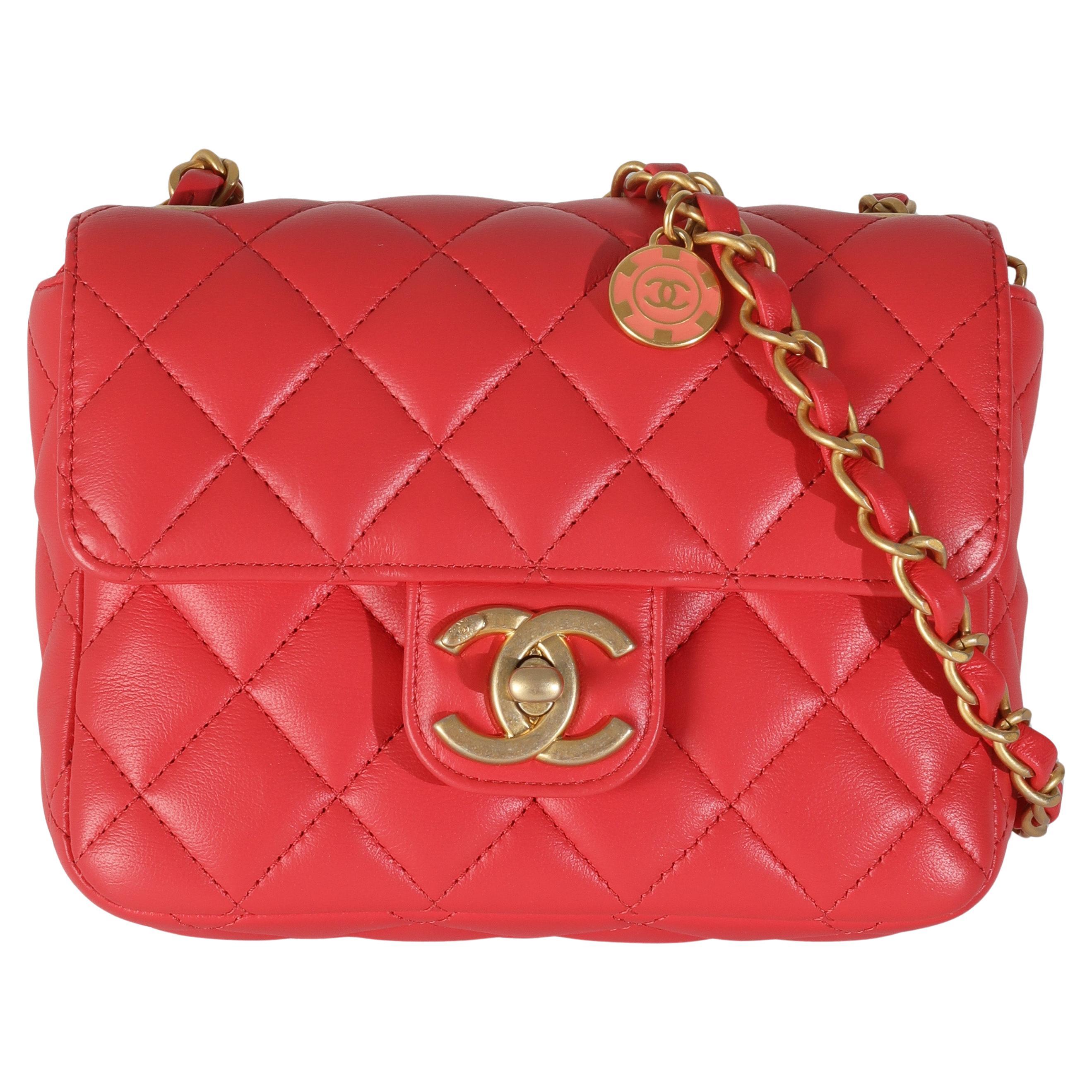 Chanel Mini Flap in pelle d'agnello trapuntato rosso Coco Pins