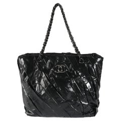 Chanel Schwarz glasiertes Kalbsleder Große Twisted Tote