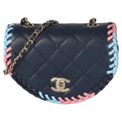 Chanel Navy Quilted Lambskin Braided Mini Messenger Flap Bag