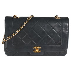 Chanel Vintage Black Quilted Lambskin Medium Diana Single Flap Bag