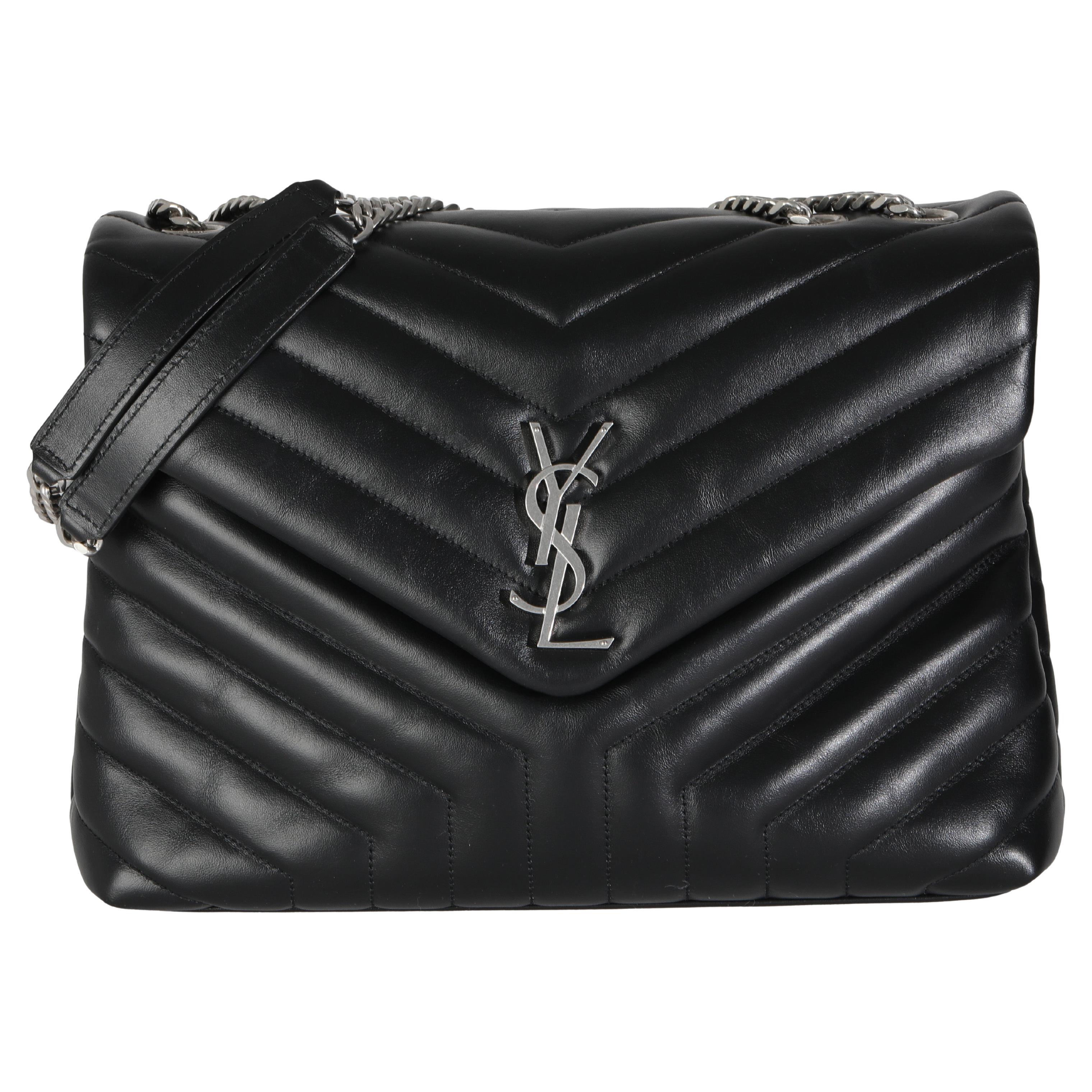 Saint Laurent Borsa a catena media Loulou in pelle di vitello nera in vendita